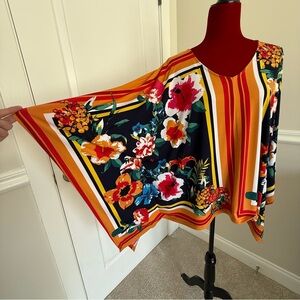 Colleen Lopez Vibrant Floral Striped Poncho Top